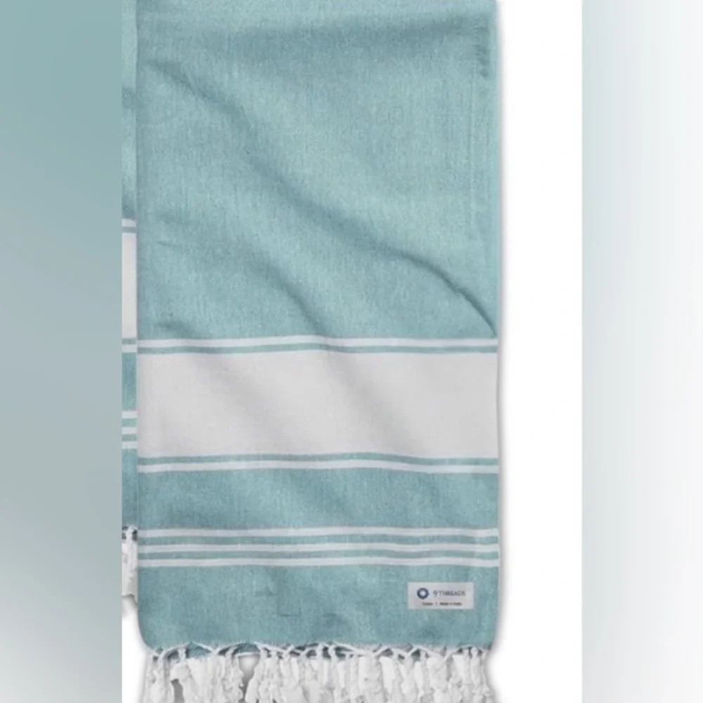 Turkish Beach Towel 100% Cotton Green with White Fringe NWT 72 x 36 Sand repell